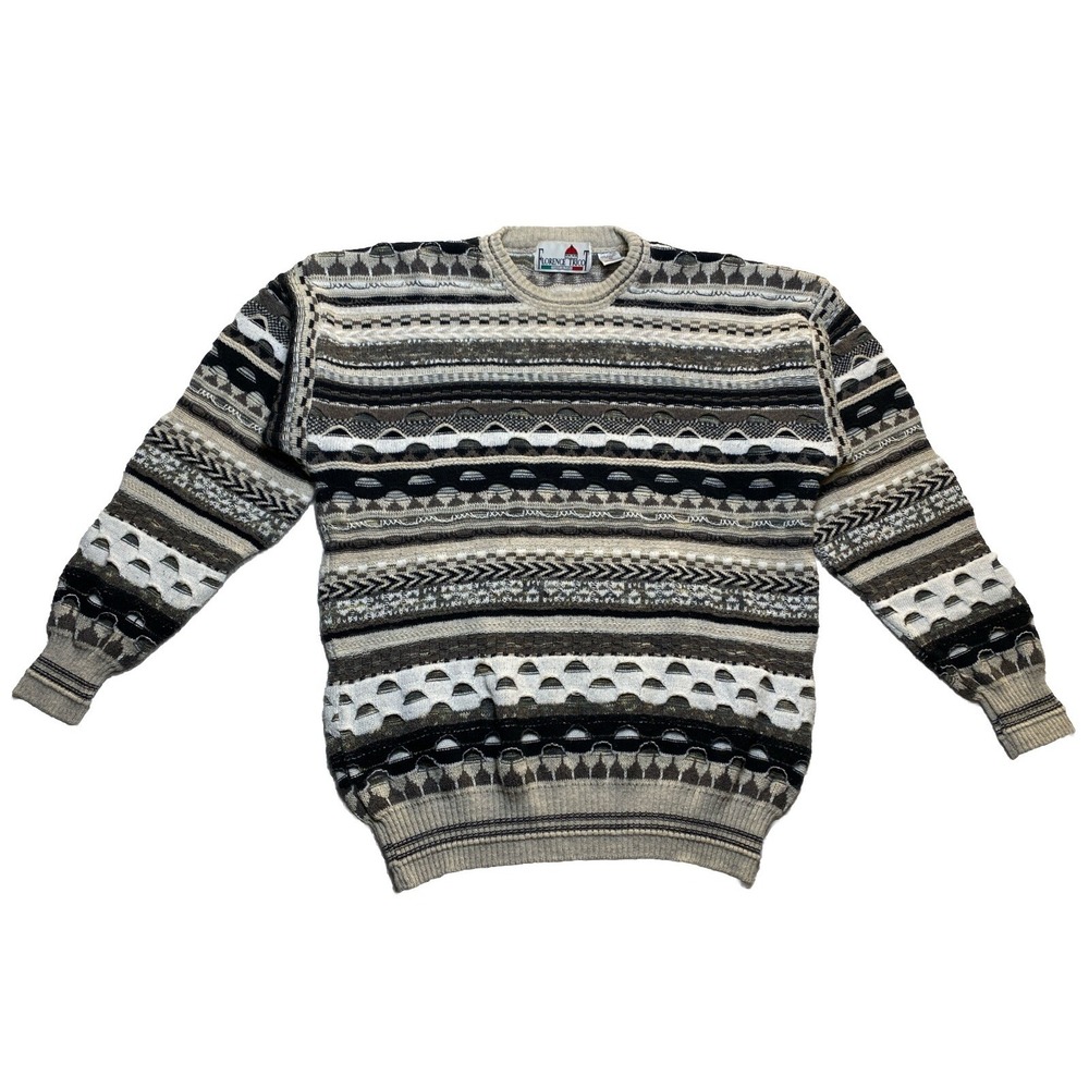 Florence Tricot Men's Medium 3D Knit Sweater Gray‎ Biggie Cosby Coogi Style